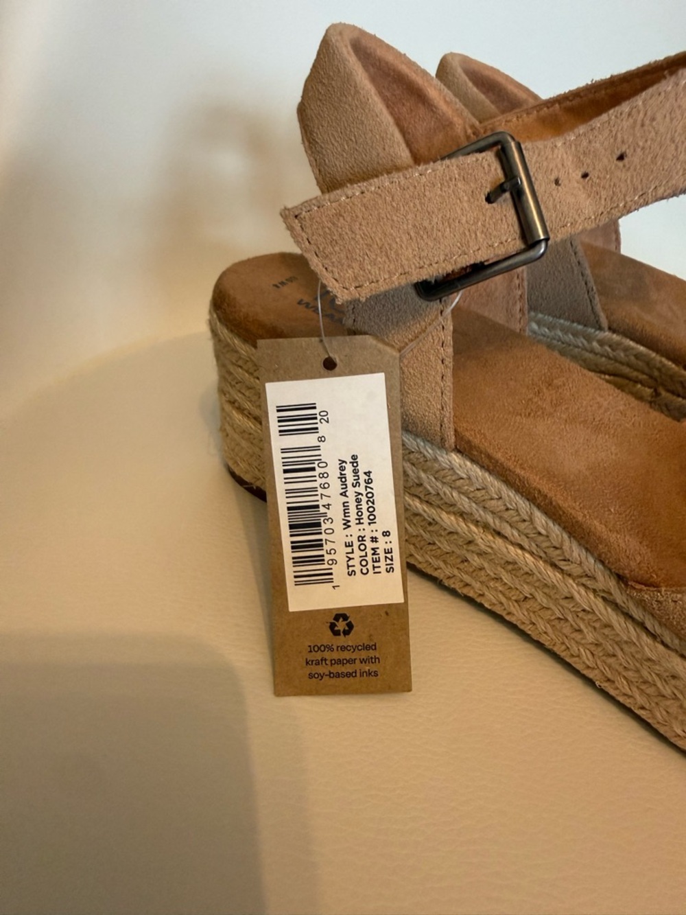 ☀️🌊Tom’s Audrey Suede Espadrille Wedge Platform Sandals in Tan - Picture 2 of 7